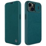 NILLKIN Qin Pro Series for iPhone 14 Plus Cloth Texture Phone Case with Sliding Lens Protection Cover PU Leather Anti-scratch Shell Card Holder