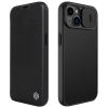 NILLKIN Qin Pro Series for iPhone 14 Plus Cloth Texture Phone Case with Sliding Lens Protection Cover PU Leather Anti-scratch Shell Card Holder