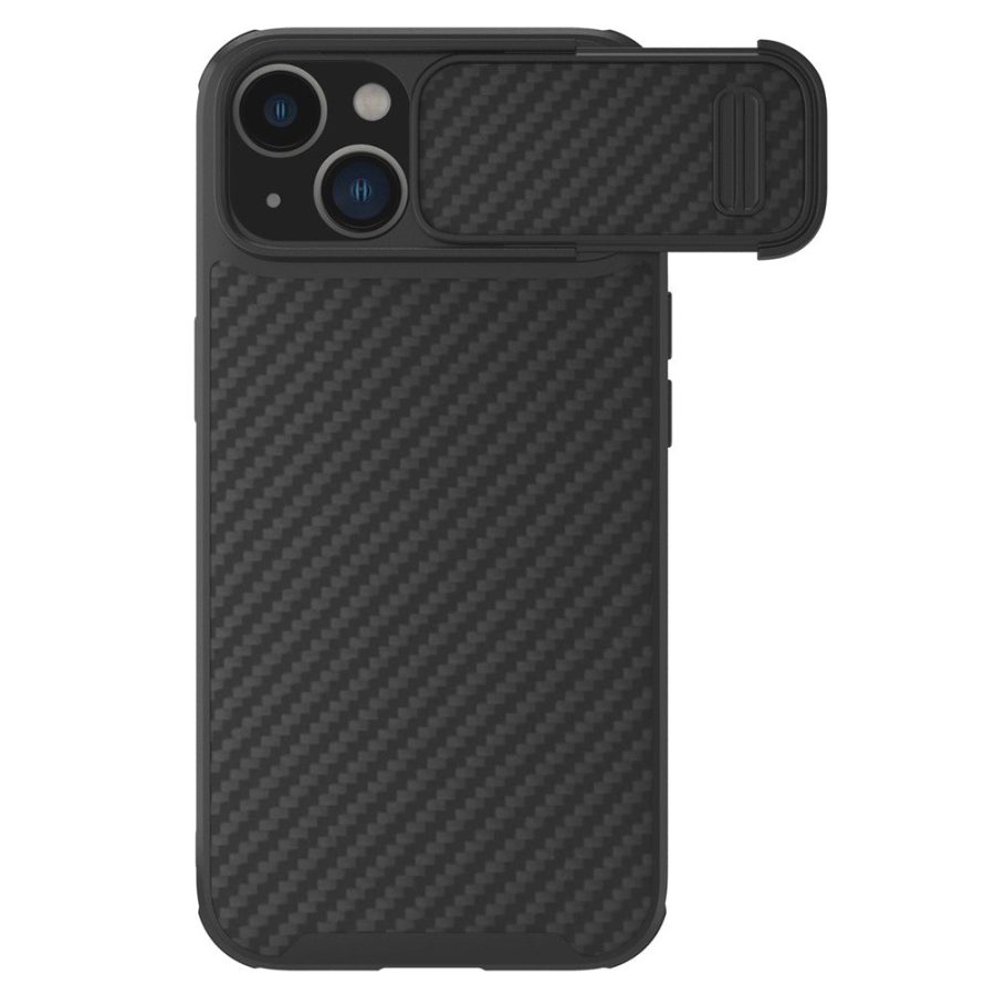 NILLKIN For iPhone 14 Plus Carbon Fiber Phone Case Anti-drop PC - TPU Cover with Slide Camera Protection