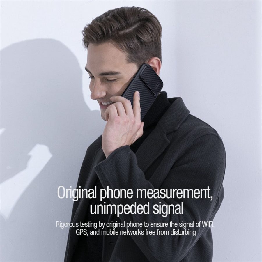 NILLKIN For iPhone 14 Plus Carbon Fiber Phone Case Anti-drop PC - TPU Cover with Slide Camera Protection