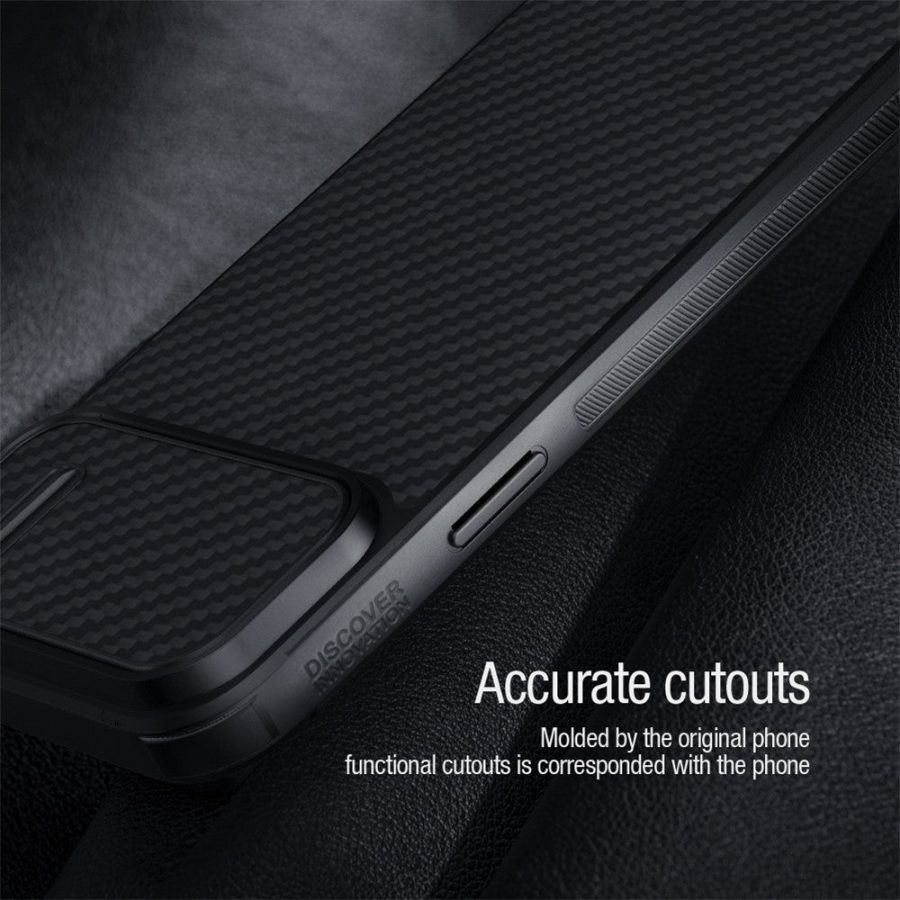 NILLKIN For iPhone 14 Plus Carbon Fiber Phone Case Anti-drop PC - TPU Cover with Slide Camera Protection