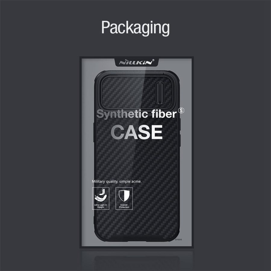 NILLKIN For iPhone 14 Plus Carbon Fiber Phone Case Anti-drop PC - TPU Cover with Slide Camera Protection