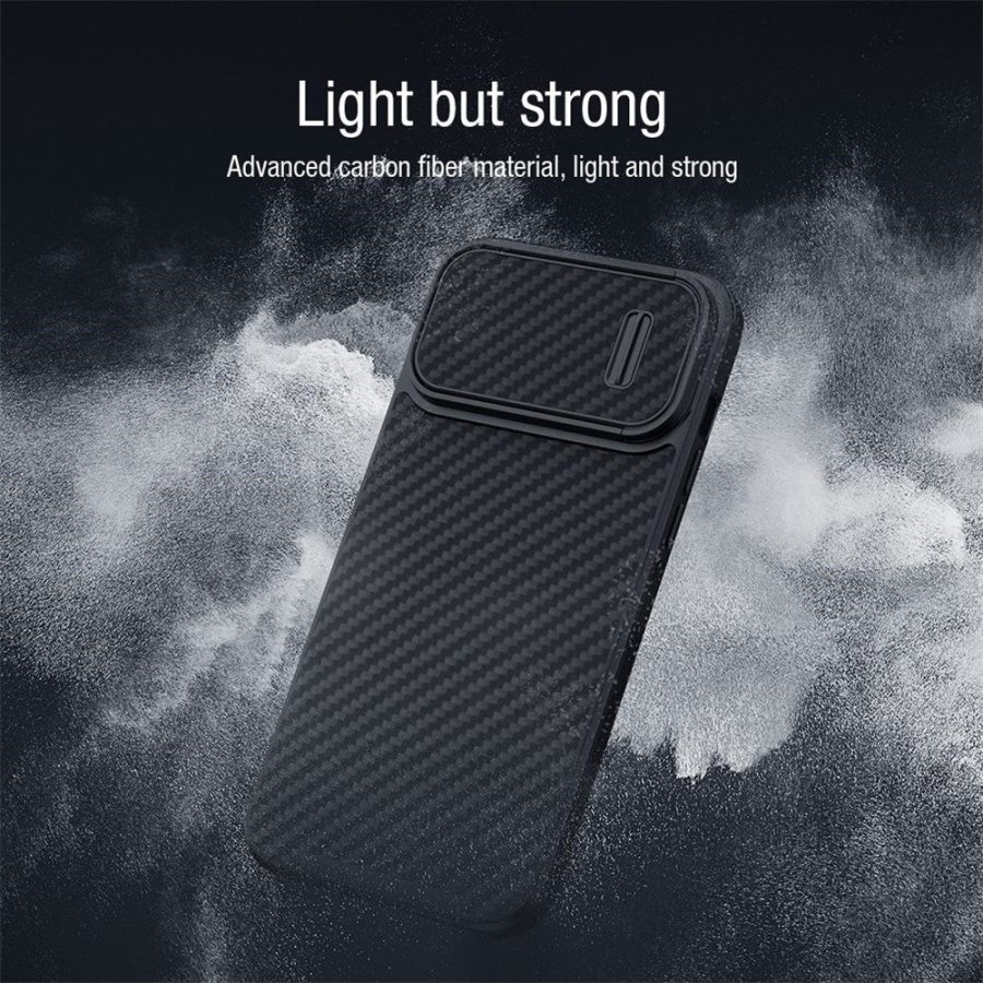 NILLKIN For iPhone 14 Plus Carbon Fiber Phone Case Anti-drop PC - TPU Cover with Slide Camera Protection