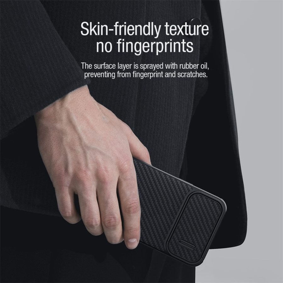 NILLKIN For iPhone 14 Plus Carbon Fiber Phone Case Anti-drop PC - TPU Cover with Slide Camera Protection