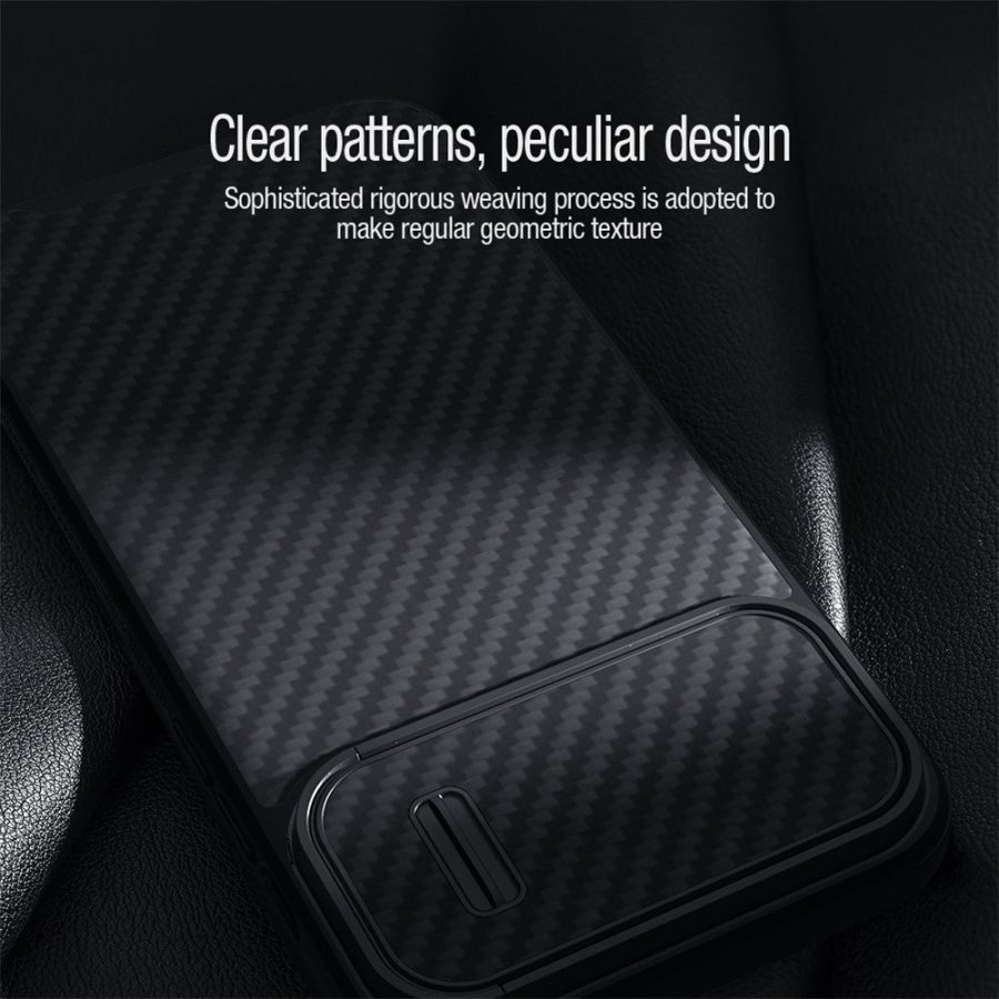 NILLKIN For iPhone 14 Plus Carbon Fiber Phone Case Anti-drop PC - TPU Cover with Slide Camera Protection