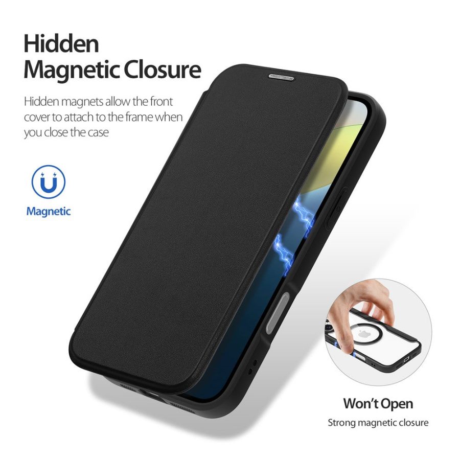 6601108805A-7 DUX DUCIS Skin X Pro for iPhone 16 Magnetic Case Card Slot PU Leather Flip Phone Cover