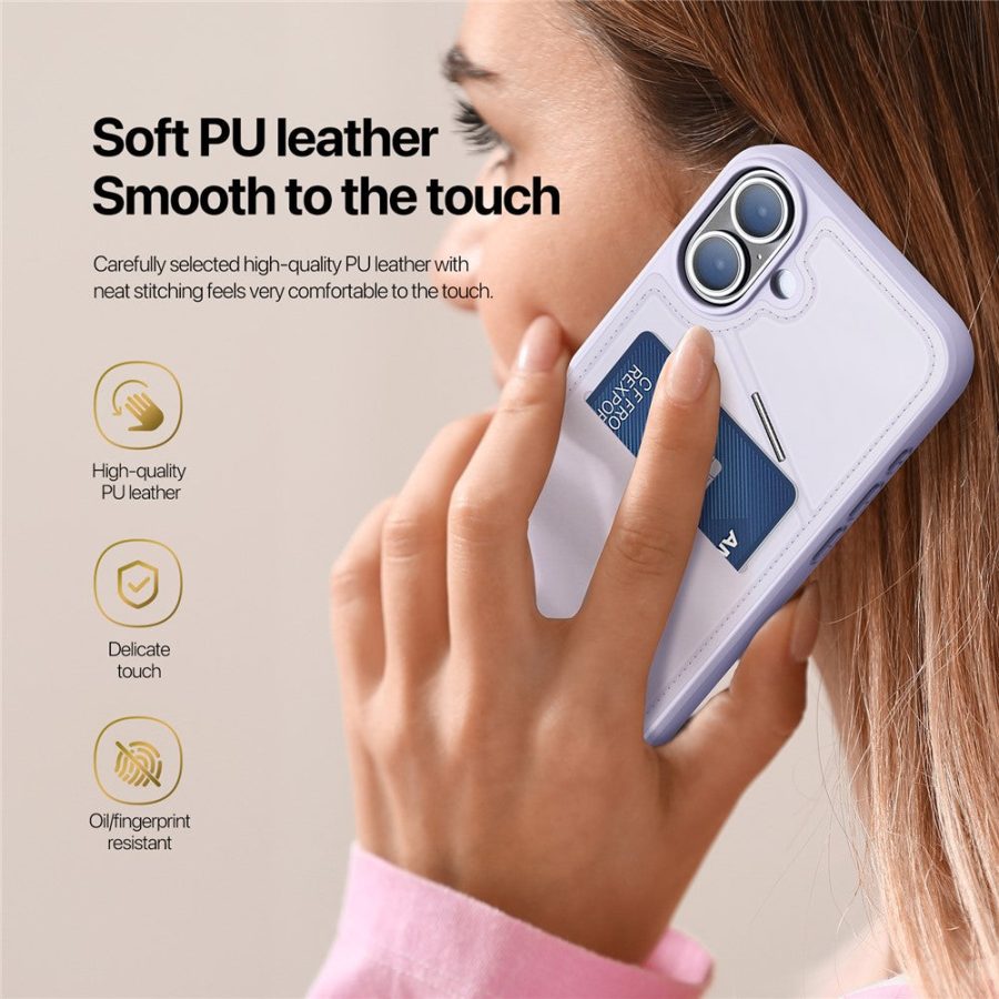 DUX DUCIS Rafi II Series for iPhone 16 Plus Magnetic Phone Case Card Holder Leather Back Cover