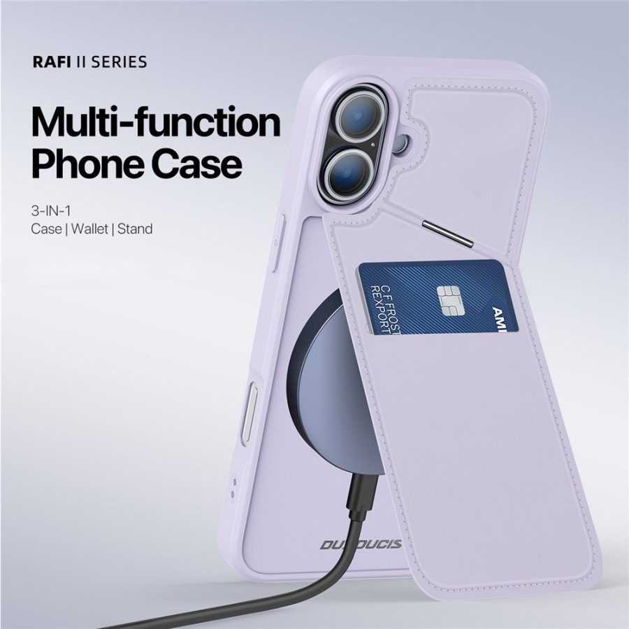 DUX DUCIS Rafi II Series for iPhone 16 Plus Magnetic Phone Case Card Holder Leather Back Cover