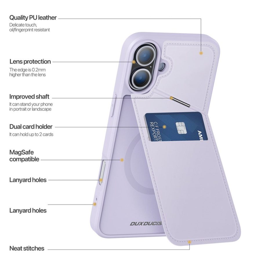 DUX DUCIS Rafi II Series for iPhone 16 Plus Magnetic Phone Case Card Holder Leather Back Cover