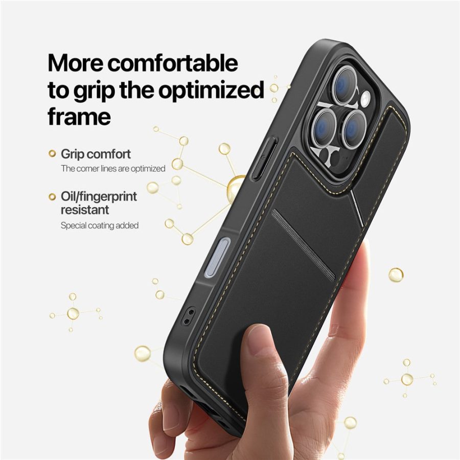 6601110668A-11 DUX DUCIS Rafi II Series for iPhone 16 Pro Magnetic Case Kickstand Card Slots Leather - TPU Phone Cover