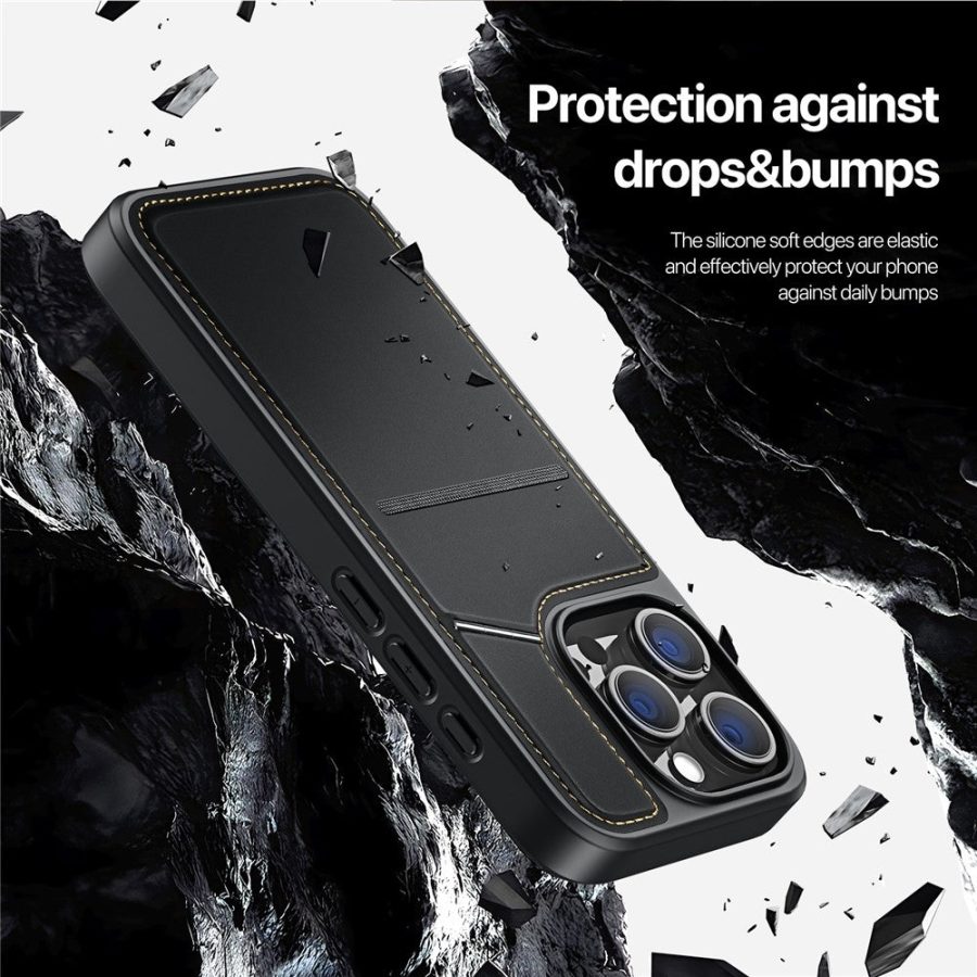 6601110668A-12 DUX DUCIS Rafi II Series for iPhone 16 Pro Magnetic Case Kickstand Card Slots Leather - TPU Phone Cover