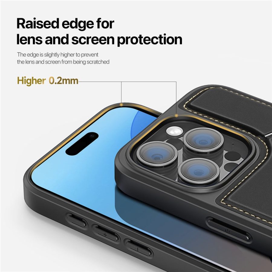6601110668A-14 DUX DUCIS Rafi II Series for iPhone 16 Pro Magnetic Case Kickstand Card Slots Leather - TPU Phone Cover