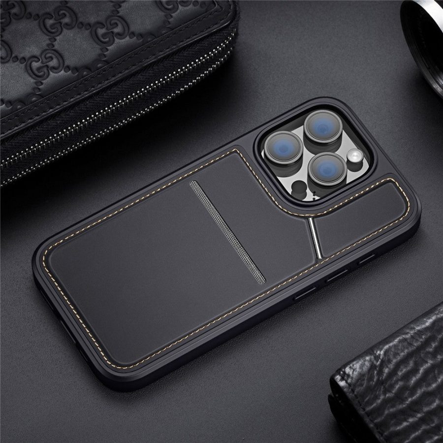 6601110668A-15 DUX DUCIS Rafi II Series for iPhone 16 Pro Magnetic Case Kickstand Card Slots Leather - TPU Phone Cover
