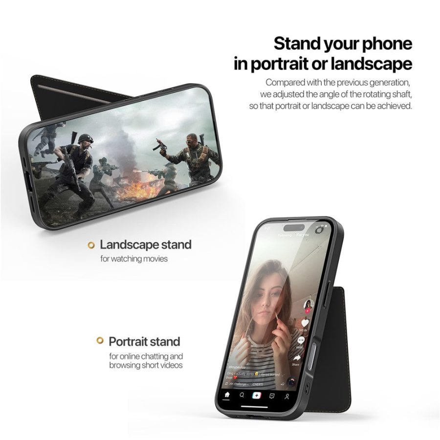 6601110668A-6 DUX DUCIS Rafi II Series for iPhone 16 Pro Magnetic Case Kickstand Card Slots Leather - TPU Phone Cover