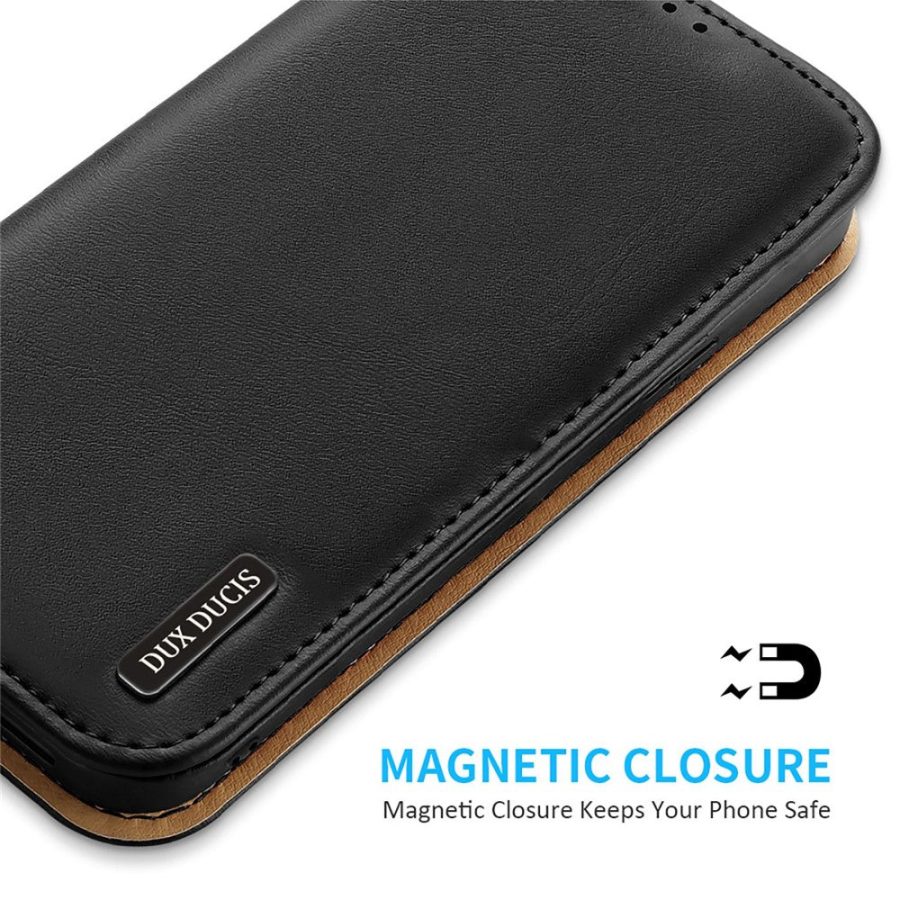 660111156A-6 DUX DUCIS Hivo Series Phone Case for iPhone 14 Pro Full Protection Genuine Leather Folio Flip Wallet Cover Stand RFID Blocking Shell