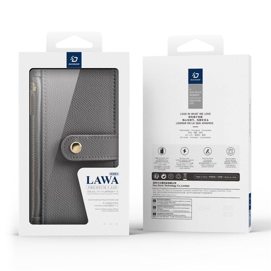 DUX DUCIS Lawa Series for iPhone 16 Pro Magnetic Case Zipper Wallet Detachable Cowhide Leather Cover