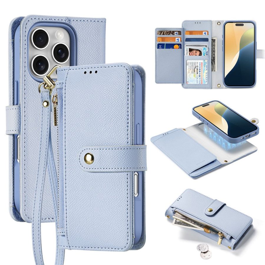DUX DUCIS Lawa Series for iPhone 16 Pro Magnetic Case Zipper Wallet Detachable Cowhide Leather Cover