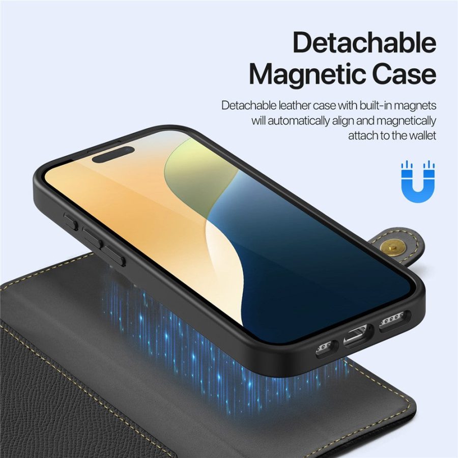 DUX DUCIS Lawa Series for iPhone 16 Plus Case Compatible with MagSafe Detachable Cowhide Leather Wallet Cover