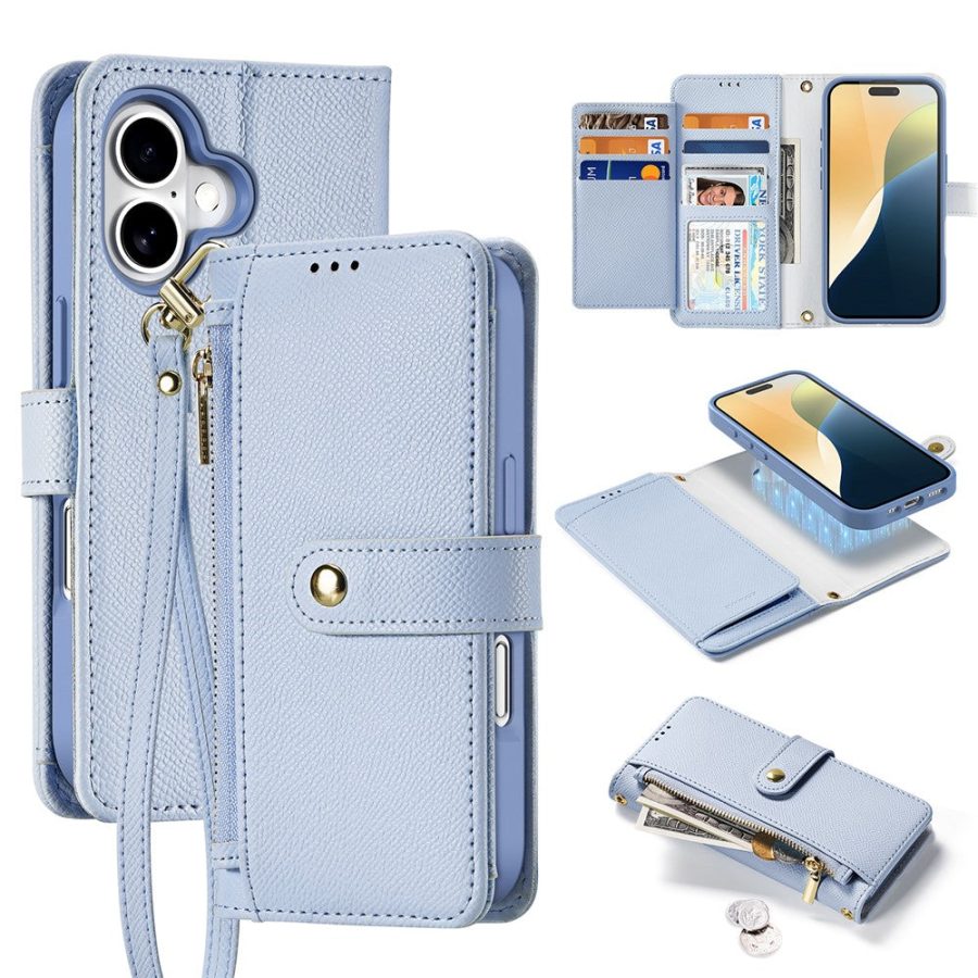 6601113837A-1 DUX DUCIS Lawa Series for iPhone 16 Magnetic Case Detachable Zipper Wallet Cowhide Leather Cover