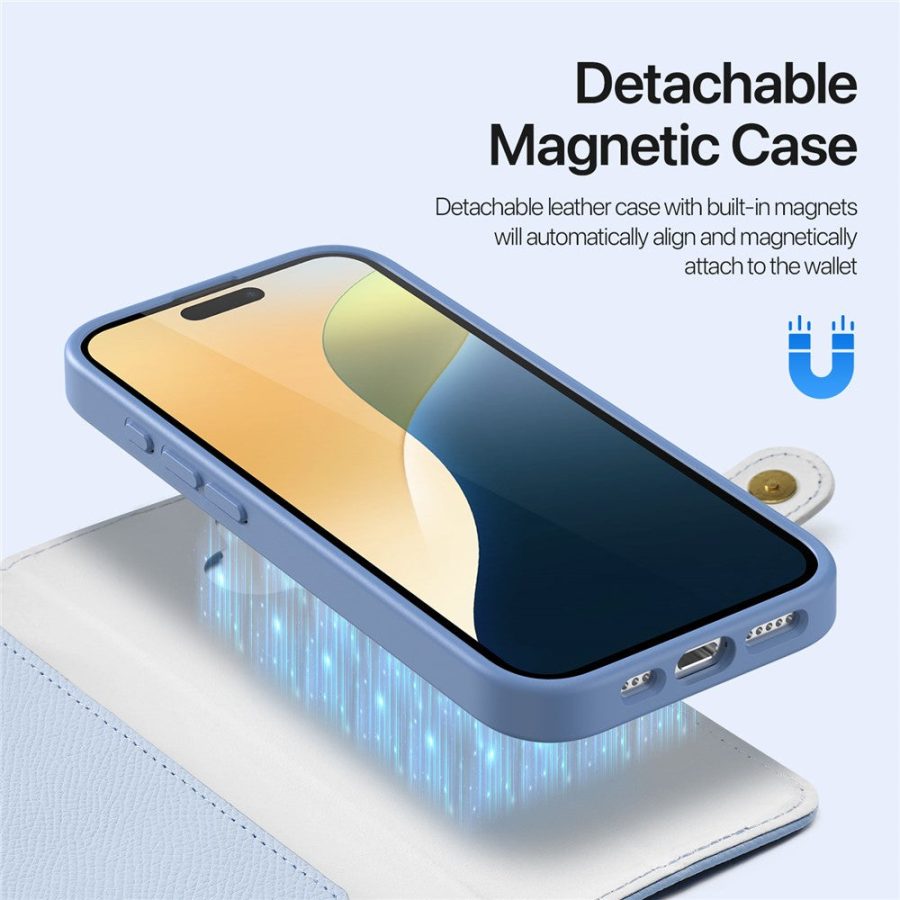 6601113837A-3 DUX DUCIS Lawa Series for iPhone 16 Magnetic Case Detachable Zipper Wallet Cowhide Leather Cover