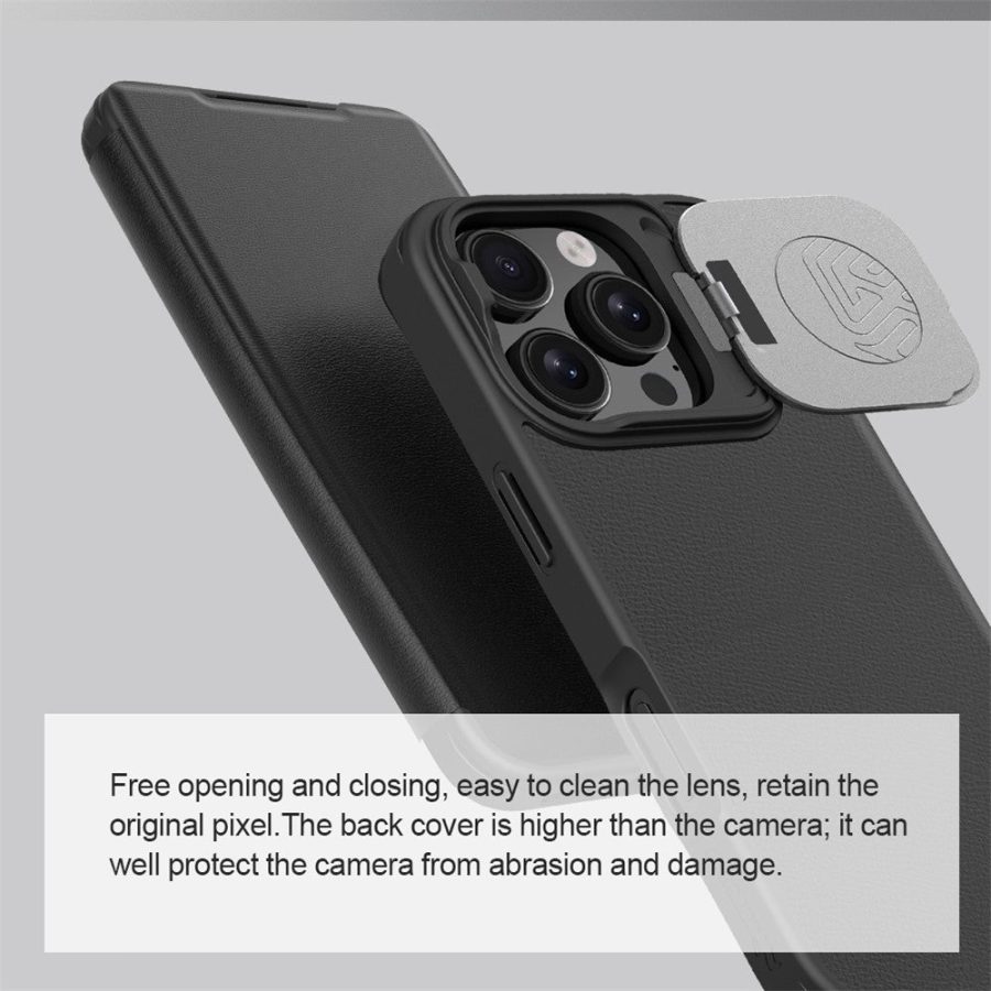 6601117717A-9 NILLKIN Qin Prop Series for iPhone 16 Pro Max Leather Case Lens Kickstand Phone Cover
