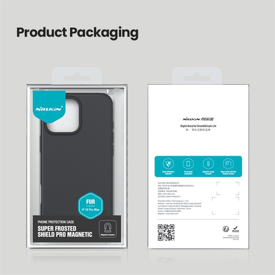 6601117718A-12 NILLKIN Frosted Shield Pro for iPhone 16 Pro Max Case Compatible with MagSafe PC - TPU Phone Cover