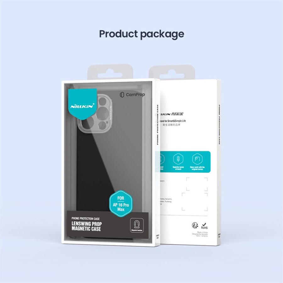6601117728B-12 NILLKIN Lenswing Prop For iPhone 16 Pro Max Case Compatible with MagSafe Camera Lens Frame Kickstand Soft Silicone Phone Cover