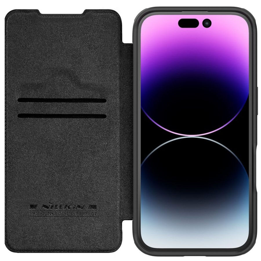 6601117785A-2 NILLKIN Qin Prop Series for iPhone 16 Leather Case Lens Kickstand Phone Cover