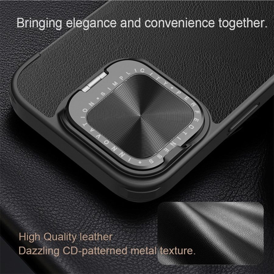 6601117785A-6 NILLKIN Qin Prop Series for iPhone 16 Leather Case Lens Kickstand Phone Cover