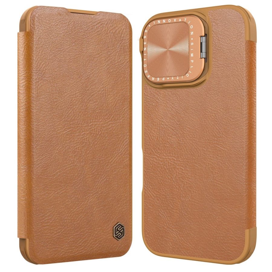 6601117785B-1 NILLKIN Qin Prop Series for iPhone 16 Leather Case Lens Kickstand Phone Cover