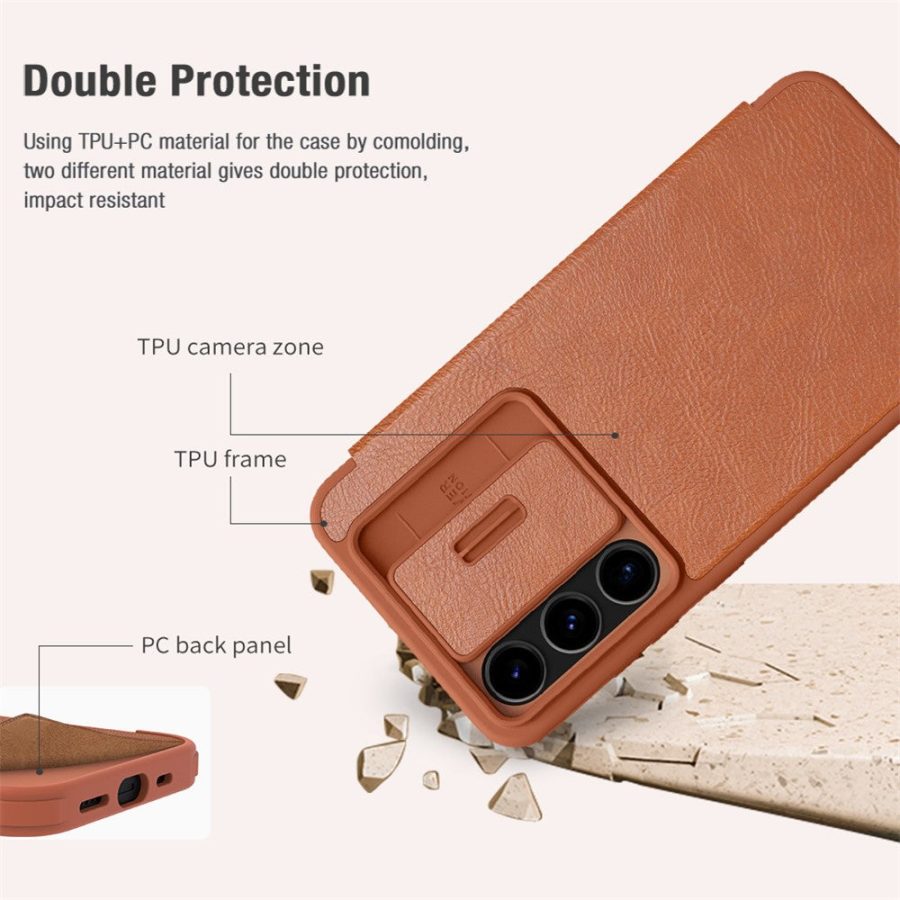 6601126591A-13 NILLKIN Qin Pro Series for Samsung Galaxy S24 FE Case with Card Slots Leather Phone Cover