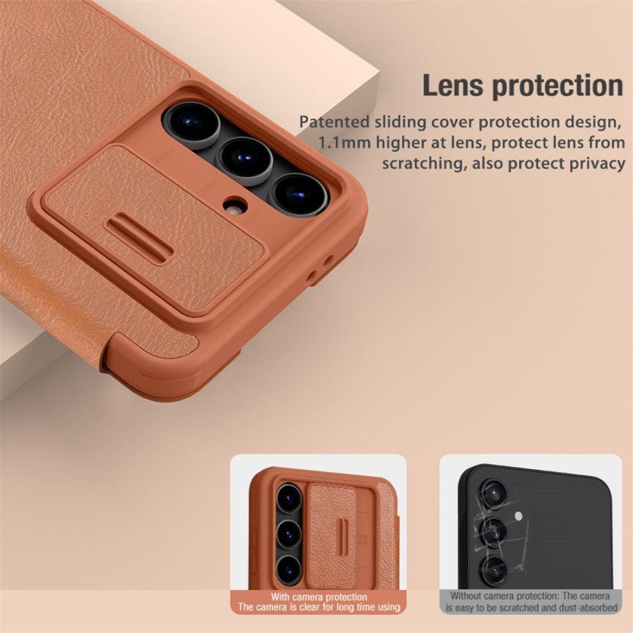 6601126591A-9 NILLKIN Qin Pro Series for Samsung Galaxy S24 FE Case with Card Slots Leather Phone Cover