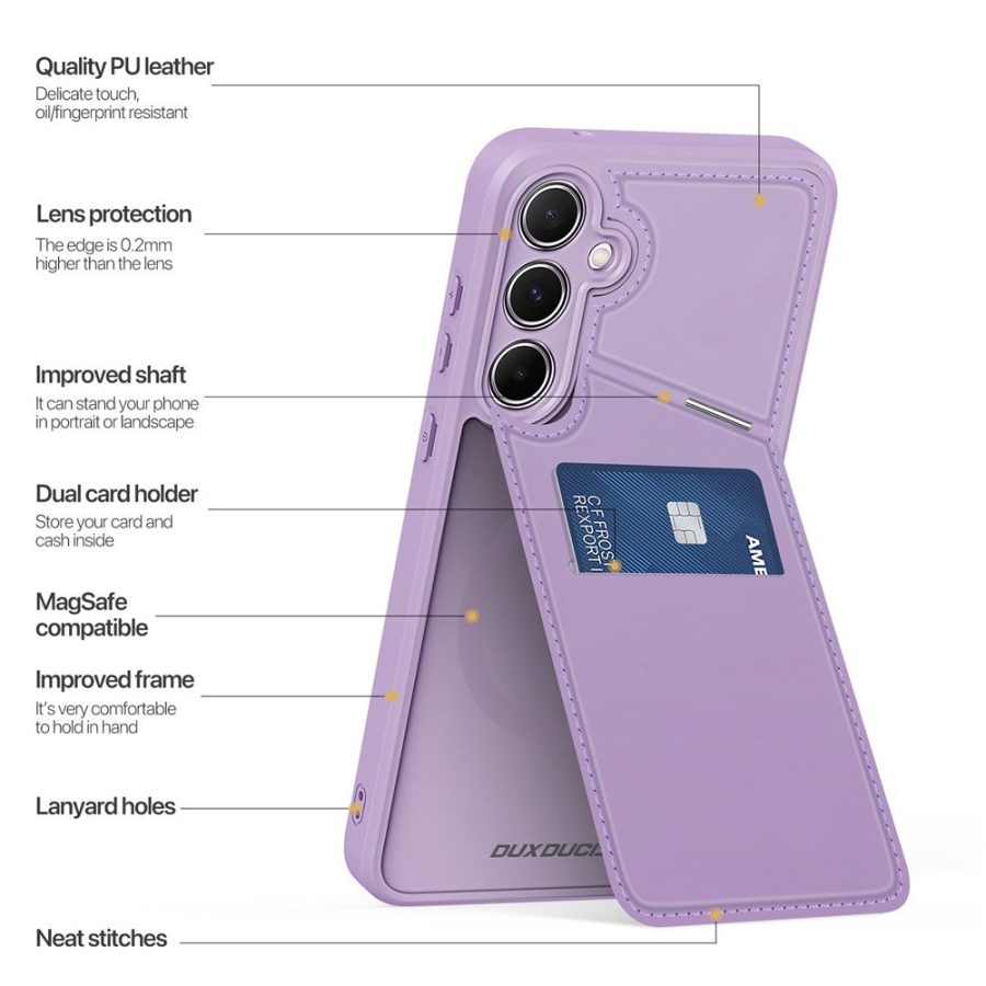6601126826C-3 DUX DUCIS Rafi II Series For Samsung Galaxy S25+ Magnetic Case Leather Back Cover with RFID Blocking Card Slots