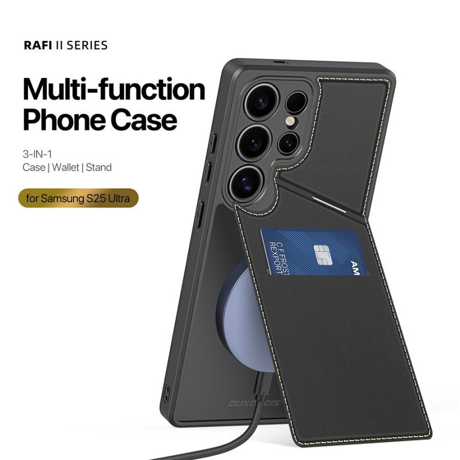 DUX DUCIS For Samsung Galaxy S25 Ultra Magnetic Case Rafi II Series Leather Back Cover with RFID Blocking Card Slots