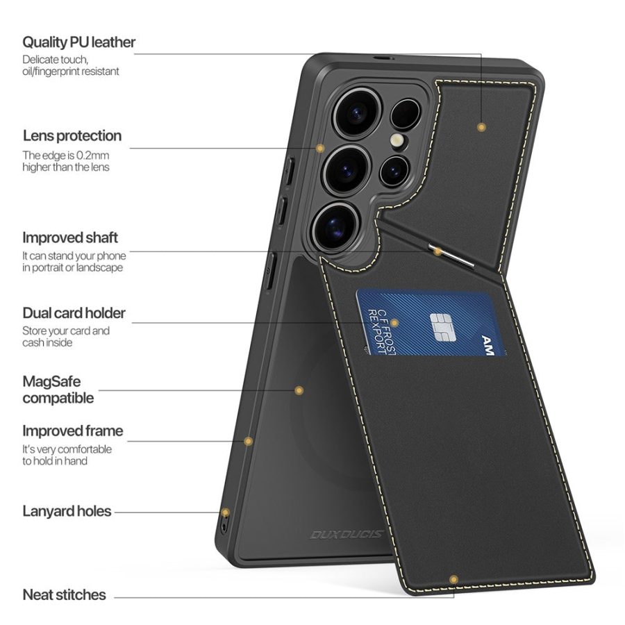 DUX DUCIS For Samsung Galaxy S25 Ultra Magnetic Case Rafi II Series Leather Back Cover with RFID Blocking Card Slots