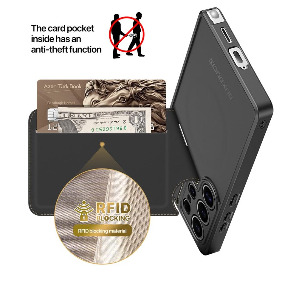 DUX DUCIS For Samsung Galaxy S25 Ultra Magnetic Case Rafi II Series Leather Back Cover with RFID Blocking Card Slots