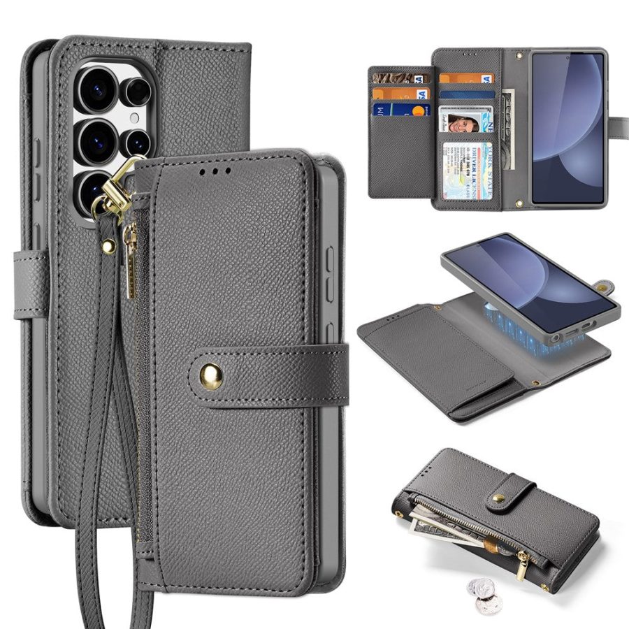 6601130150B-1 DUX DUCIS Lawa Series For Samsung Galaxy S25 Ultra Case Detachable Magnetic Cowhide Leather Cover Zipper Wallet