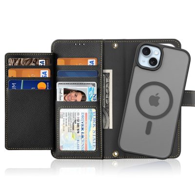 DUX DUCIS For iPhone 15 Plus Case  Lawa Series Detachable Magnetic Cowhide Leather Cover Zipper Wallet