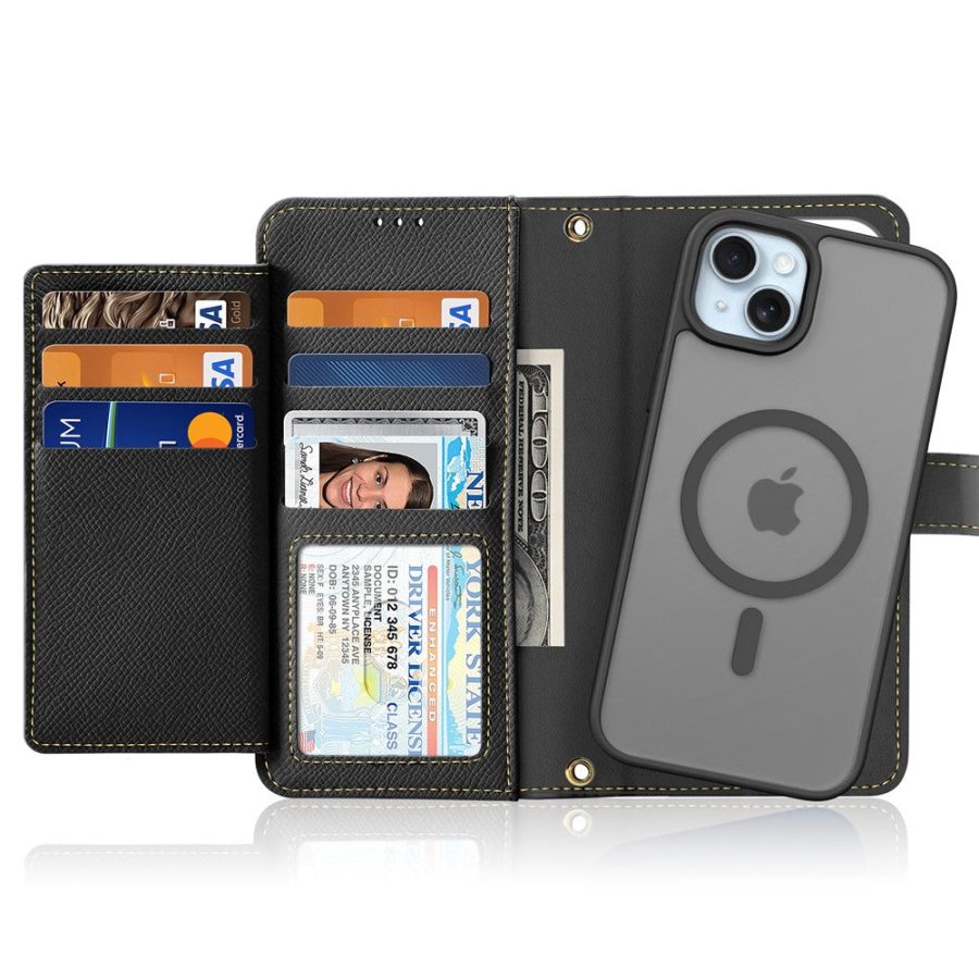 6601130605A-2 DUX DUCIS For iPhone 15 Plus Case Lawa Series Detachable Magnetic Cowhide Leather Cover Zipper Wallet