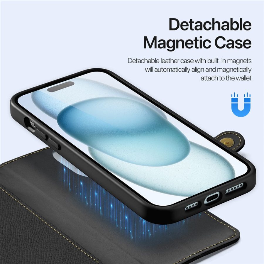 6601130605A-5 DUX DUCIS For iPhone 15 Plus Case Lawa Series Detachable Magnetic Cowhide Leather Cover Zipper Wallet