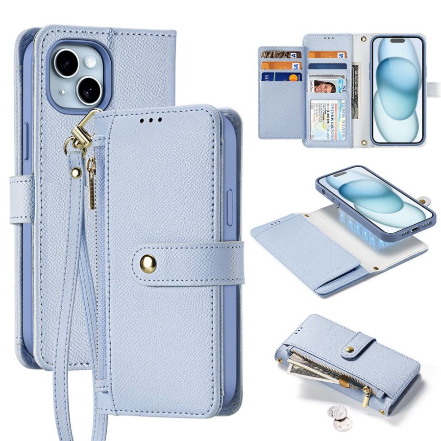 6601130605C-1 DUX DUCIS For iPhone 15 Plus Case Lawa Series Detachable Magnetic Cowhide Leather Cover Zipper Wallet