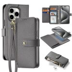DUX DUCIS For iPhone 15 Pro Case Lawa Series Detachable Magnetic Cowhide Leather Cover Zipper Wallet