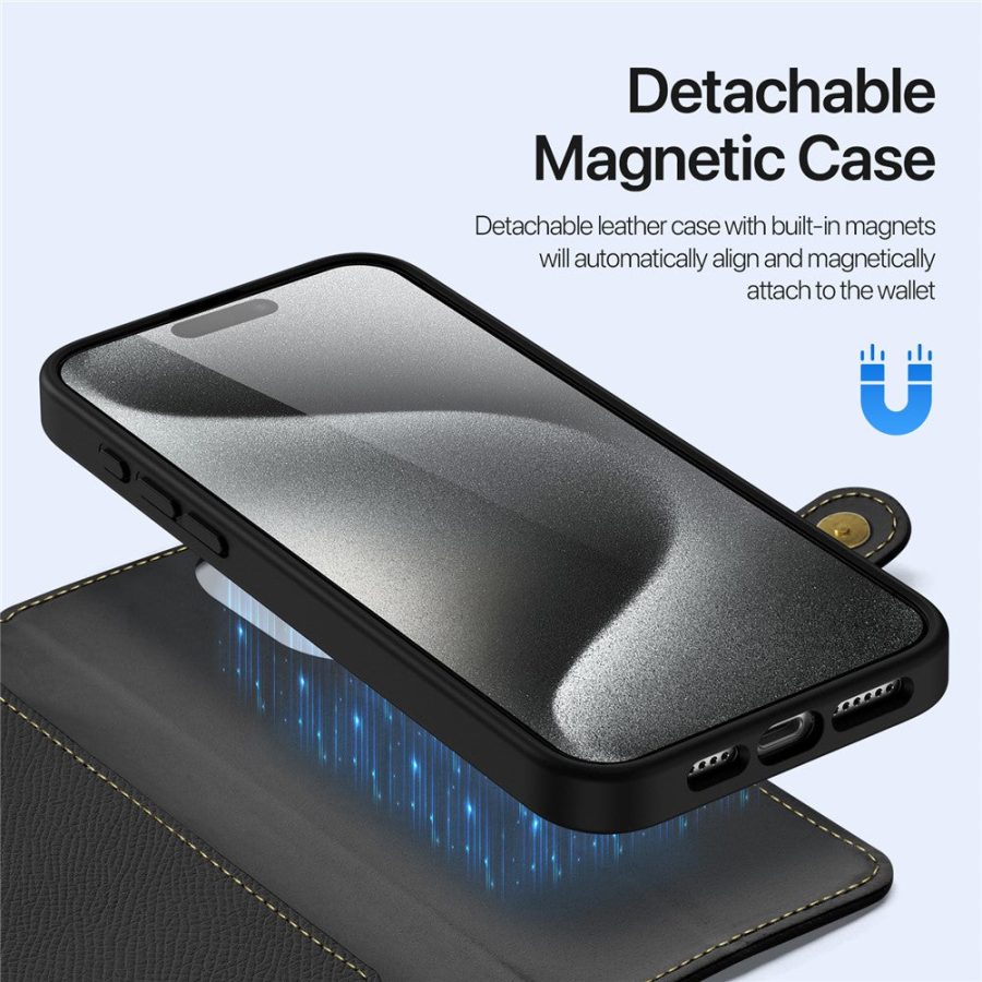 DUX DUCIS For iPhone 15 Pro Max Case Lawa Series Detachable Magnetic Cowhide Leather Cover Zipper Wallet