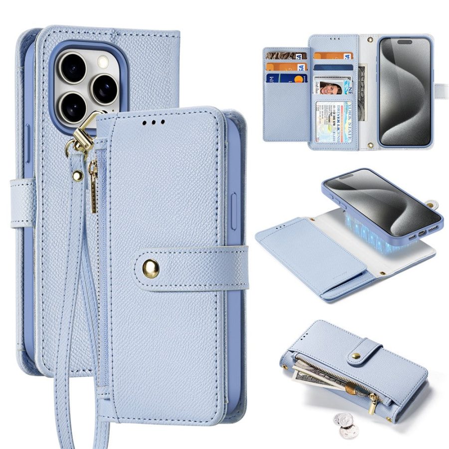 DUX DUCIS For iPhone 15 Pro Max Case Lawa Series Detachable Magnetic Cowhide Leather Cover Zipper Wallet