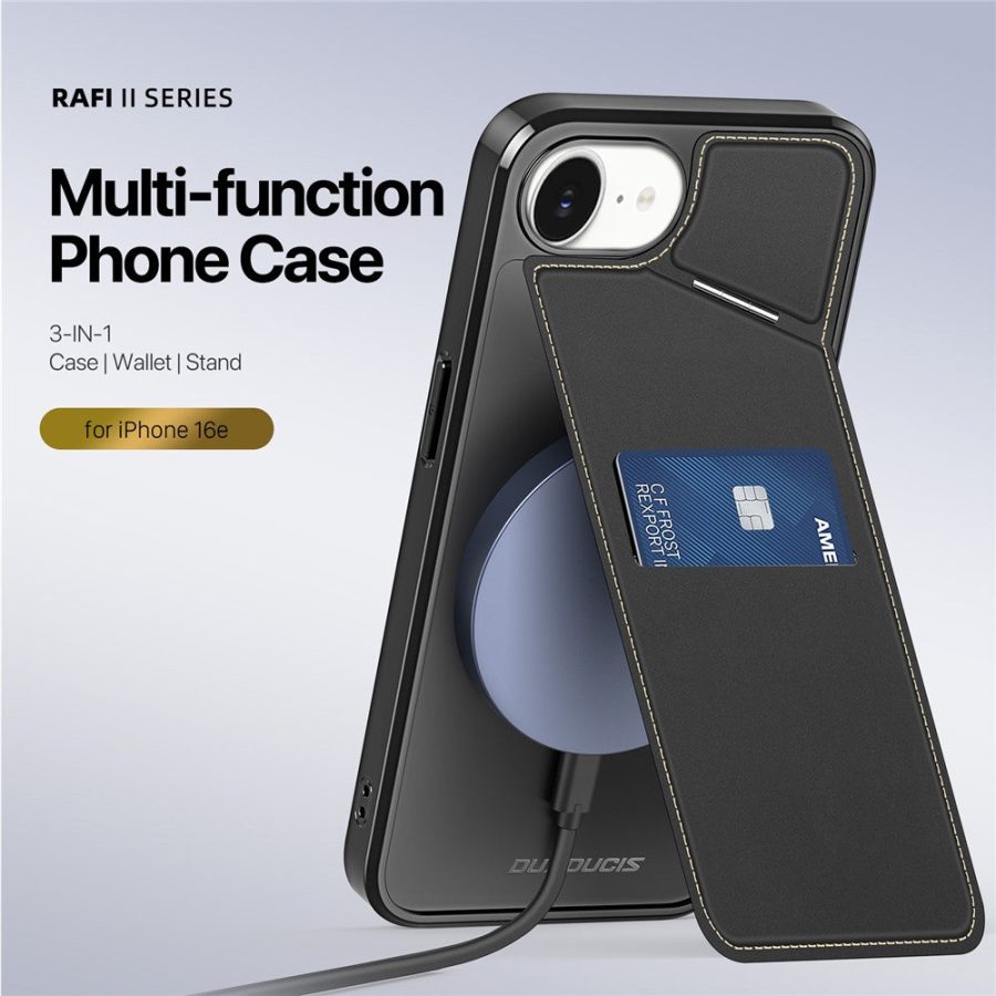 6601142517A-2 DUX DUCIS For iPhone 17e / 16e Magnetic Case Rafi II Series Leather Back Cover with RFID Blocking Card Slots