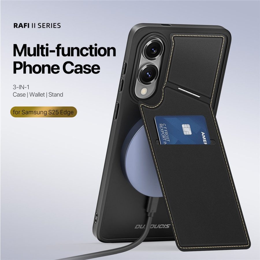 6601145854A-2 DUX DUCIS Rafi II Series For Samsung Galaxy S25 Edge Magnetic Case Leather Back Cover with RFID Blocking Card Slots