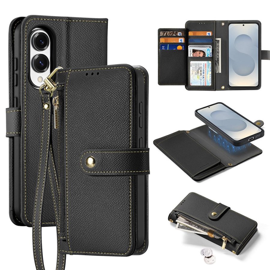 6601146367A-1 DUX DUCIS Lawa Series For Samsung Galaxy S25 Edge Case Detachable Magnetic Cowhide Leather Cover Zipper Wallet