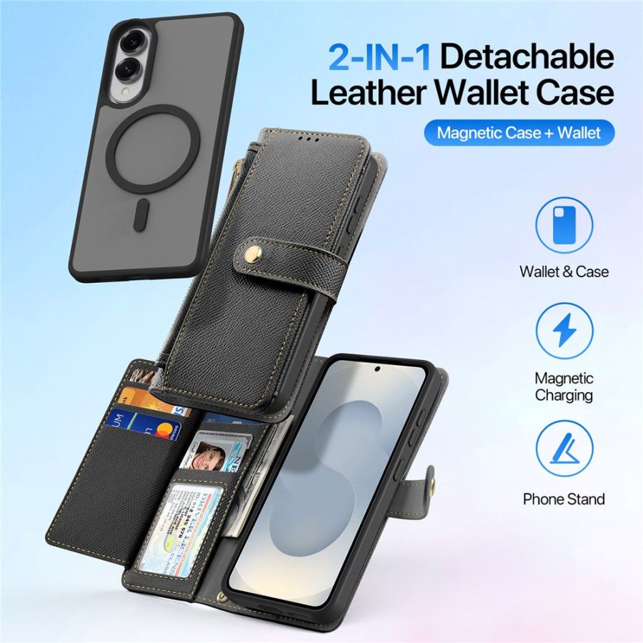 6601146367A-3 DUX DUCIS Lawa Series For Samsung Galaxy S25 Edge Case Detachable Magnetic Cowhide Leather Cover Zipper Wallet