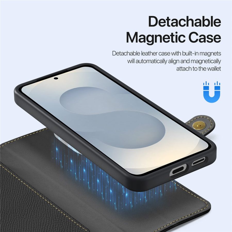6601146367A-5 DUX DUCIS Lawa Series For Samsung Galaxy S25 Edge Case Detachable Magnetic Cowhide Leather Cover Zipper Wallet