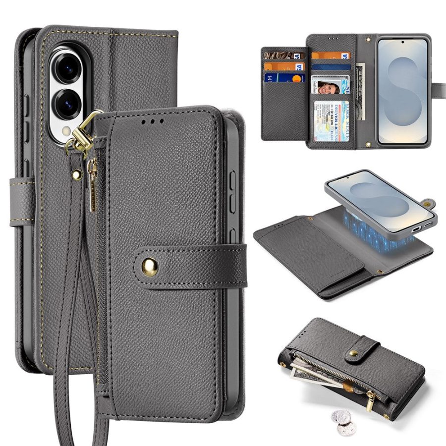 6601146367B-1 DUX DUCIS Lawa Series For Samsung Galaxy S25 Edge Case Detachable Magnetic Cowhide Leather Cover Zipper Wallet